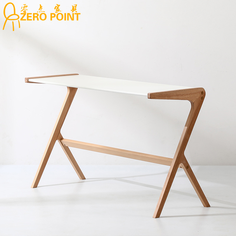 日式极简靠墙学习长桌北欧书房实木书桌现代简约小户型办公桌家用