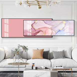 客厅装饰画轻奢粉色抽象沙发背景叠加挂画北欧组合大气墙画晶瓷画