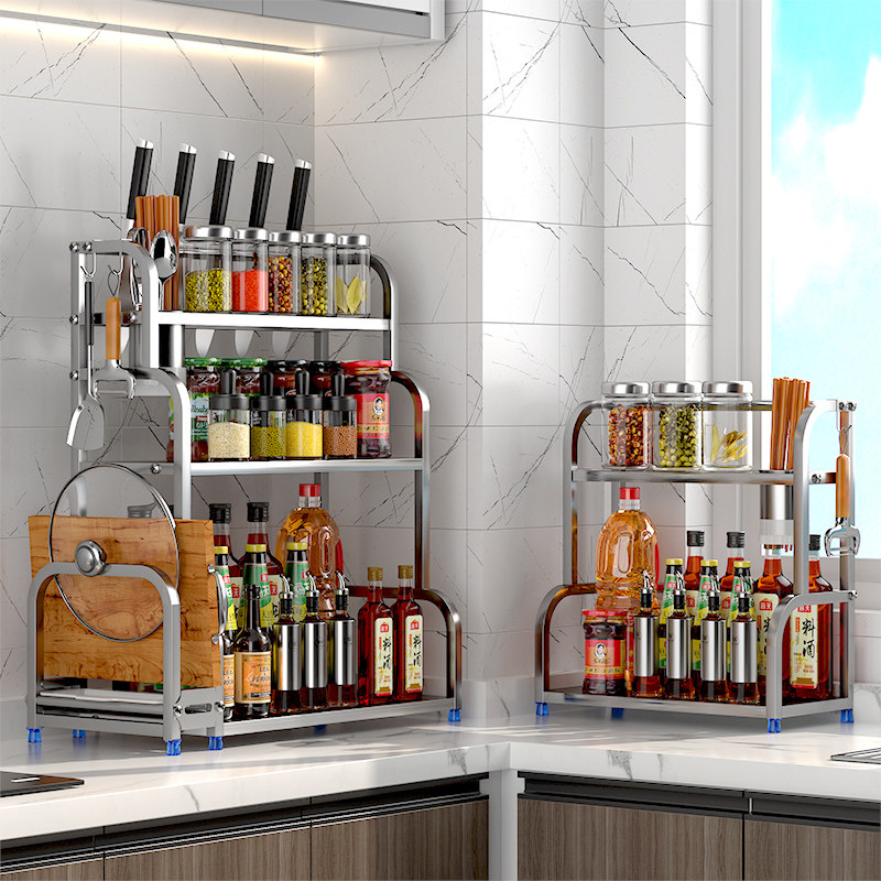 厨房调料品置物架刀架台面调味料收纳用品多层不锈钢调料架子