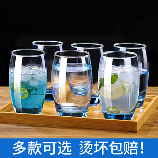青苹果彩色玻璃杯子家用茶杯耐热水杯果汁牛奶杯无盖加厚6只套装
