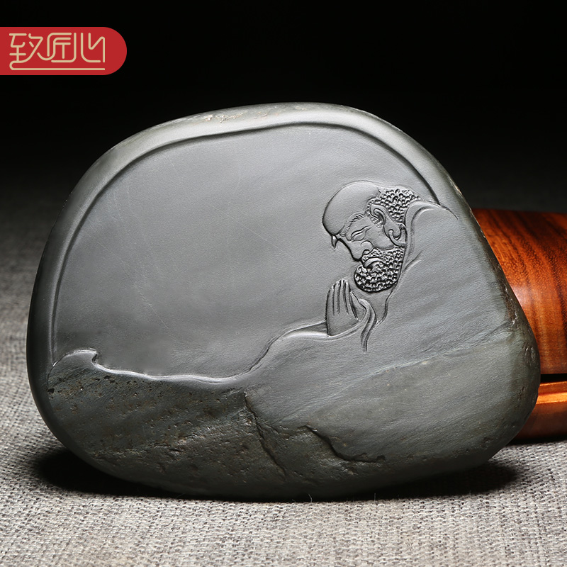 雕刻龙尾山老坑眉纹天然原石砚台安徽高档次摆件收藏送礼佳品佛悟禅