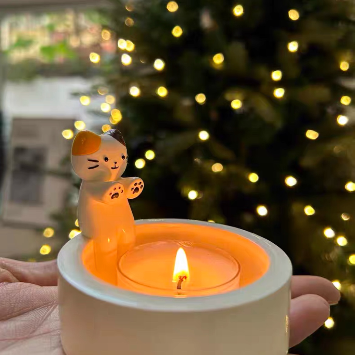 小猫咪香薰烛台蜡烛架卧室可爱卡通摆件生日礼物盒烤手火