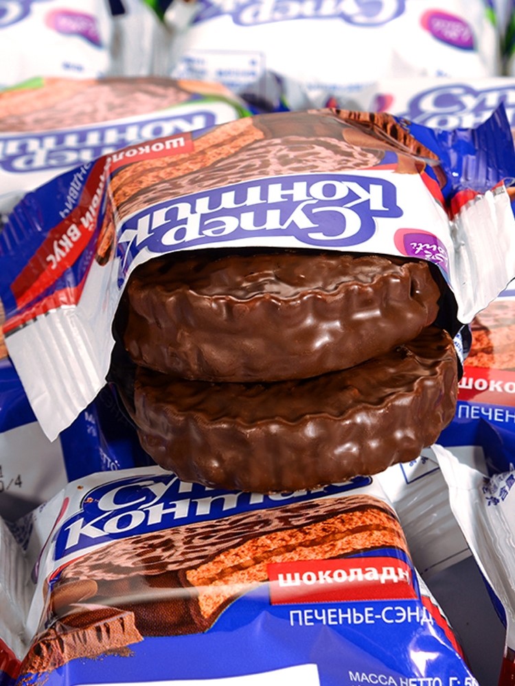 (今日7折)新年年货俄罗斯三明治巧克力夹心饼干konti网红进口食品好吃