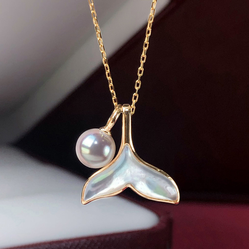 贝母鱼尾项链吊坠锁骨链日本akoy