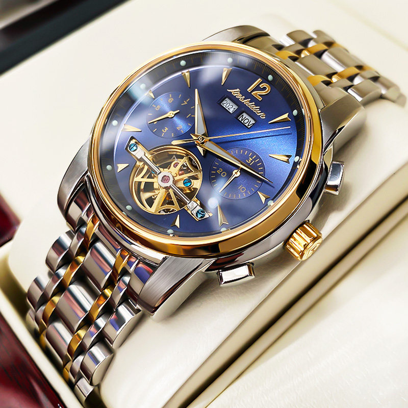 瑞士认证正品牌镂空手表男机械表男全自动18k黄金色纯款名式牛表