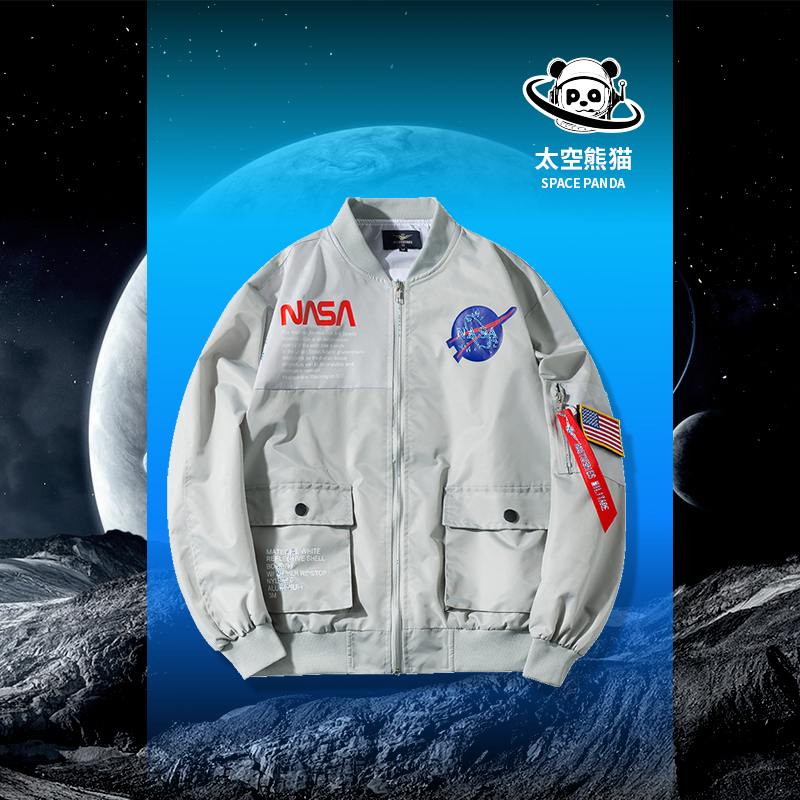 spacepanda太空熊猫nasa宇航员棒球服潮牌夹克大码学生宽松外套