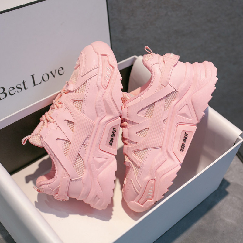 粉色老爹鞋女2022春季新款韩版百搭松糕鞋厚底增高运动鞋ins潮酷