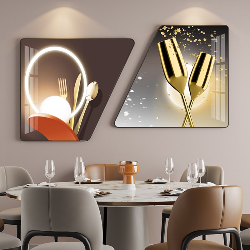 现代轻奢酒杯客厅挂画餐厅壁画创意两联沙发背景墙饭厅梯形装饰画