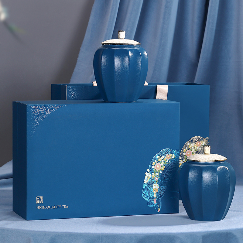 热销金骏眉礼盒装瓷罐_陶瓷罐茶叶礼盒装空盒高档通用红茶金骏眉双瓷