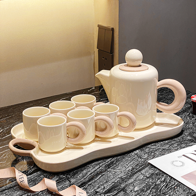 奶油风陶瓷水杯子套装家用客厅待客水具茶壶高颜值乔迁新居茶具