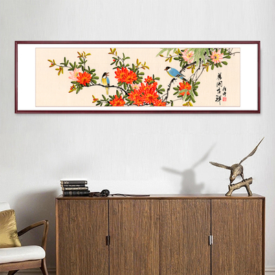 高档国画花鸟画客厅卧室挂画中式装饰横幅字画带框荷花写意水墨画