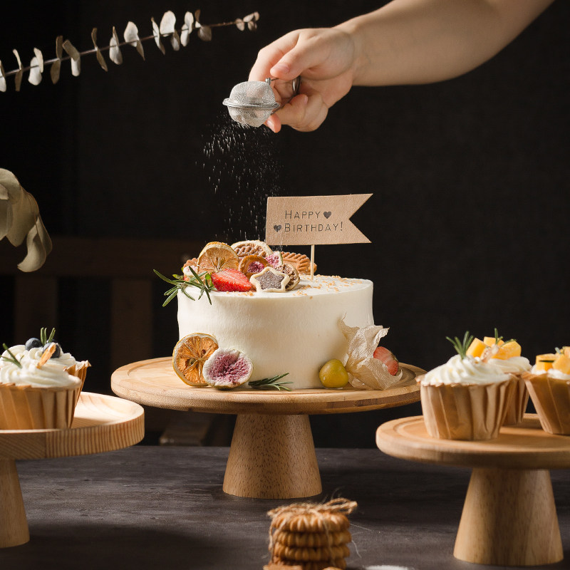 一亨蛋糕点圆形方形木质茶点托摆盘ins风创意家用点心盘子舒芙蕾