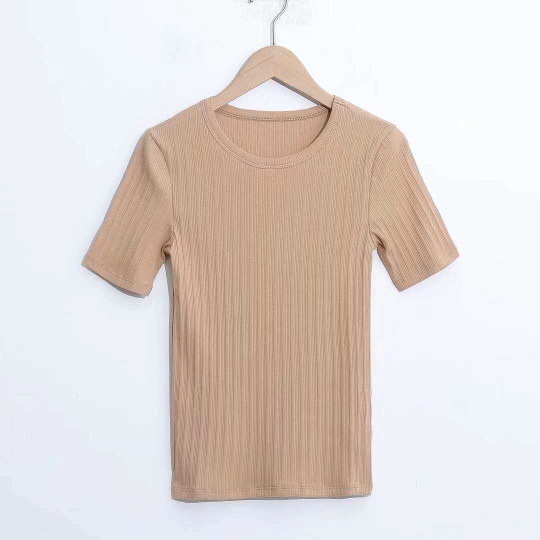 u家试衣间女装2020新款秋季时尚百搭花式罗纹圆领短袖t恤女428476