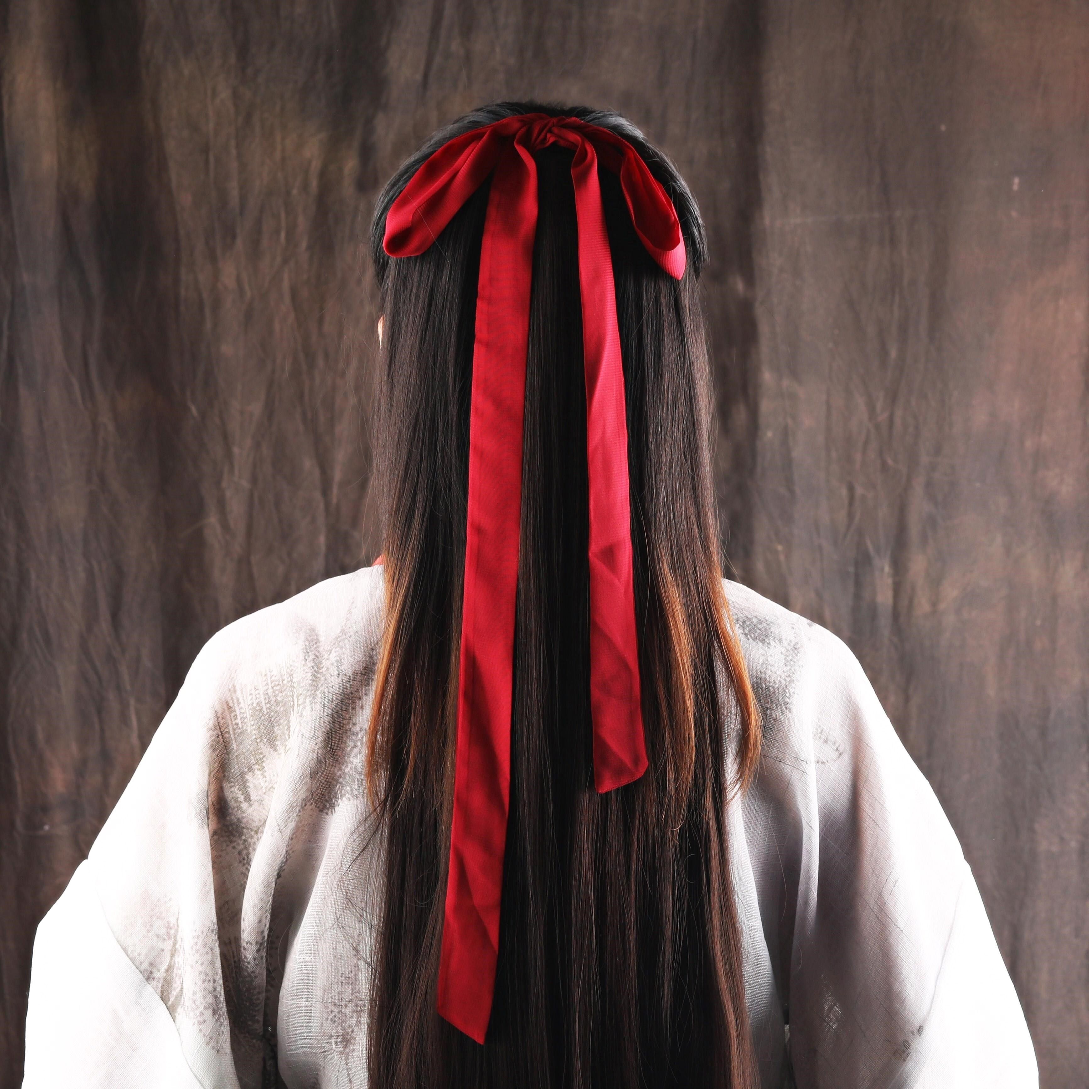 头发绳带宫绦飘带古代红头绳红色丝带成人大人发饰