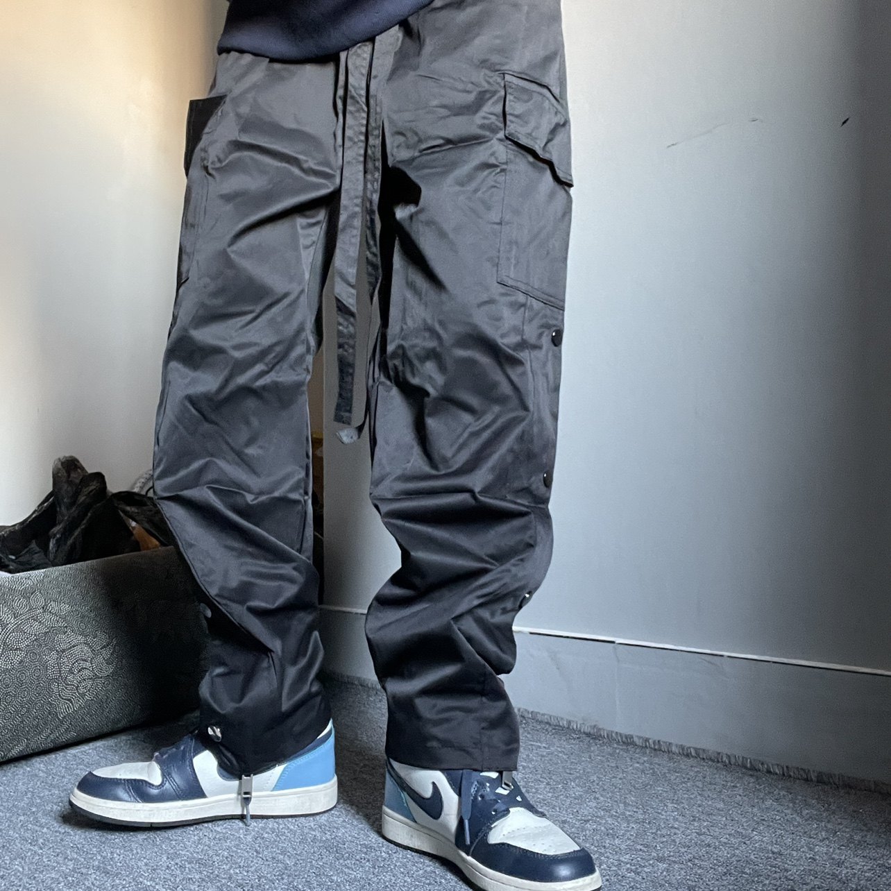 fear og god fog尼龙排扣侧边纽扣长裤飘带拉链潮裤fog高街休闲裤