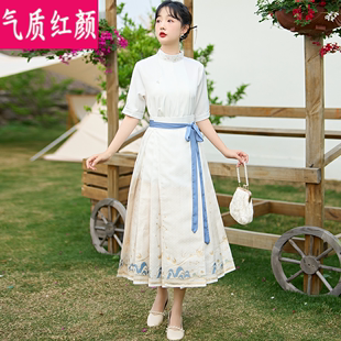 汉服女新中式国风复古短袖衬衫套装气质日常改良旗袍马面裙两件套