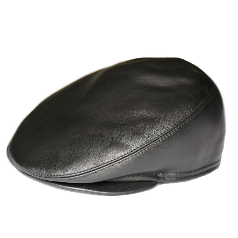 高档真皮帽子秋冬季羊皮鸭舌帽皮帽前进帽中老年帽爸爸爷爷帽子男