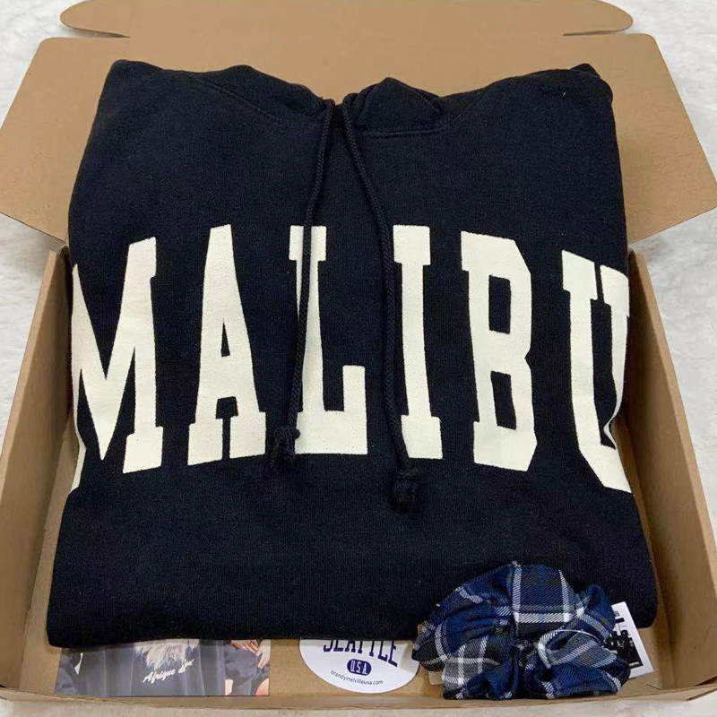 官网正品brandymelville秋季新款字母malibu印花黑色连帽卫衣bm潮