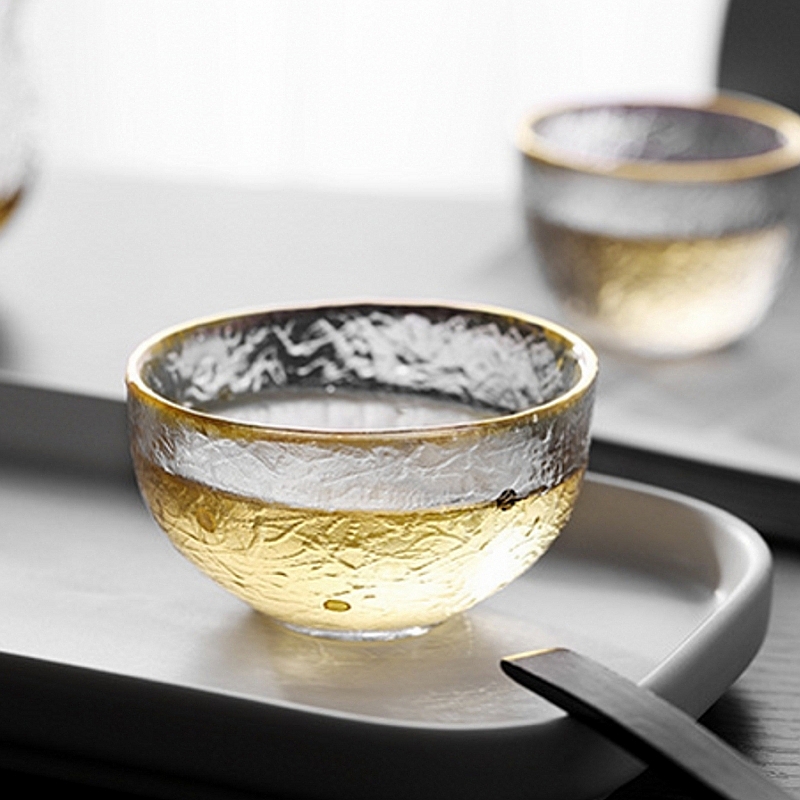 日式初雪2只描金玻璃小茶杯耐热迷你