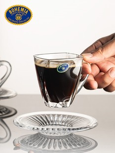 捷克进口BOHEMIA水晶玻璃带把咖啡杯一杯一碟透明茶水热饮杯套装