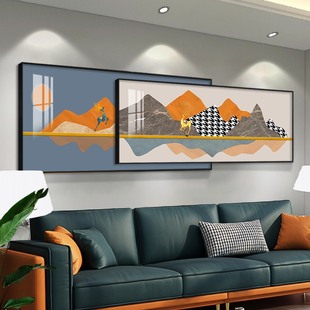 北欧风格沙发背景墙装饰画抽象大气客厅高级感挂画轻奢晶瓷风景画