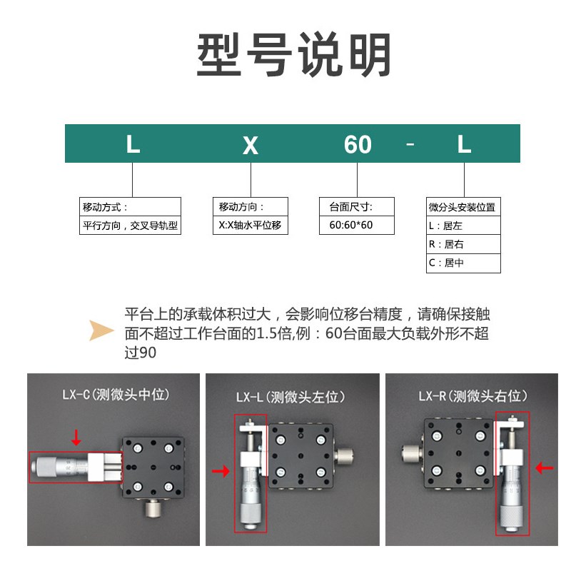 X轴位移平台LX40/50/60/90/125手动精密微调滑台光学十字滑