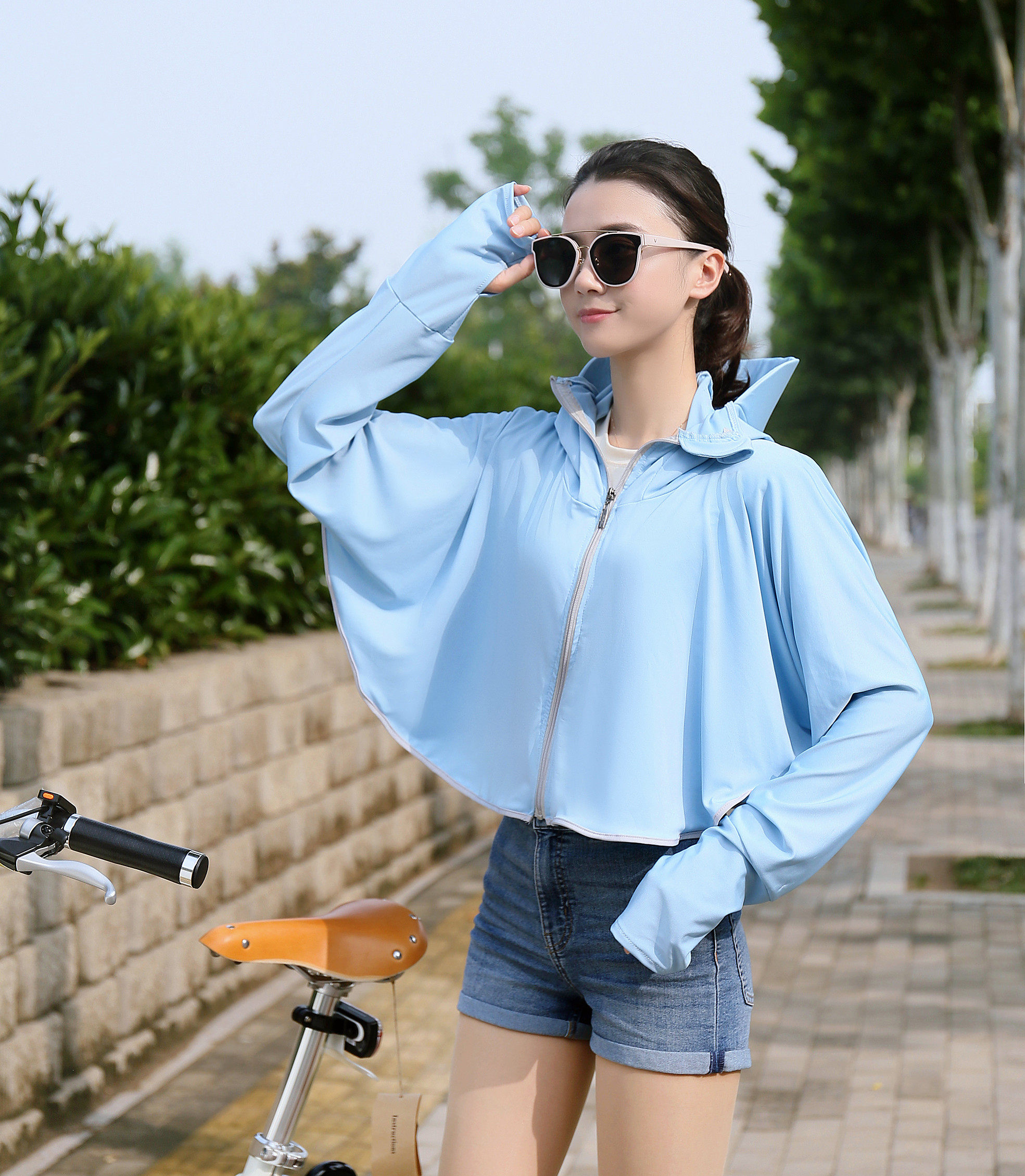 新款 电动车防晒衣女夏冰丝防晒衫防紫外线透气薄长袖防晒服电动