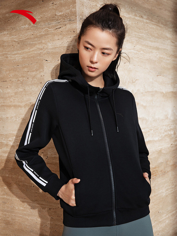 安踏女装外套运动服女2023冬季新款官方旗舰连帽针织正品运动上衣