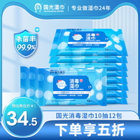 国光消毒湿巾无酒精便携式杀菌抑菌湿纸巾学生随身小包装10抽12包