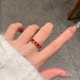红色珐琅开口戒指女小众设计复古小众戒指2022年新款潮尾戒食指环