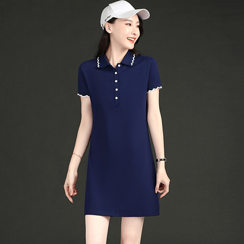 polo连衣裙女夏2022新款翻领修身显瘦中长款休闲短袖运动t恤裙子