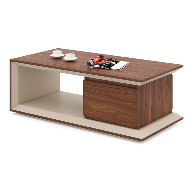 伟豪家具办公沙发茶几组合双层架原木色胡桃木纹商务茶台带抽屉柜