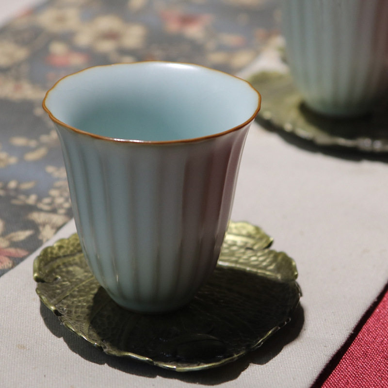 汝瓷闻香杯品茗杯景德镇陶瓷手工瓷器茶杯茶具中式仿古汝窑冰裂釉