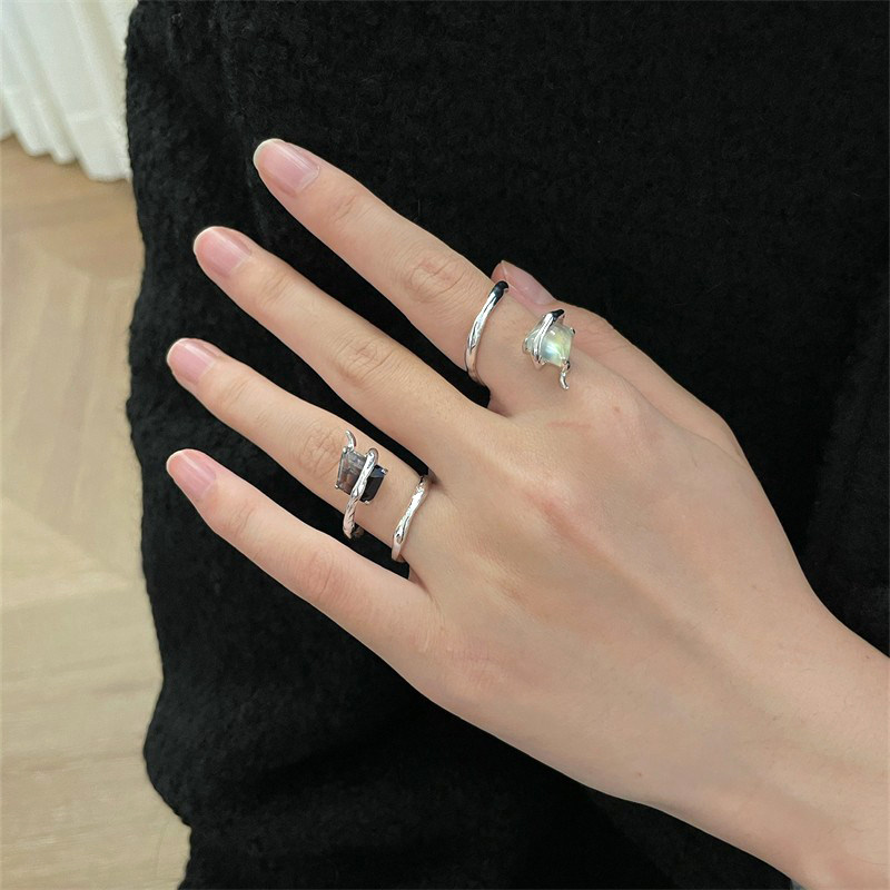 atelierso22ss巴别塔系列葡萄石黑白碧玺缠绕开口戒指925纯银