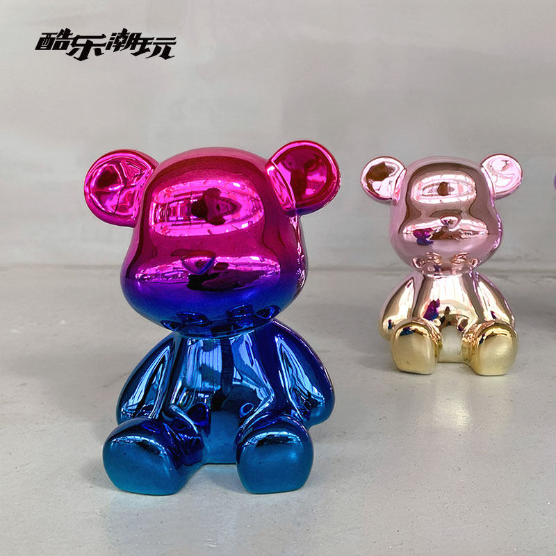 酷乐潮玩亮光熊摆件可爱创意渐变ins风室内摆设时尚家居手办玩具