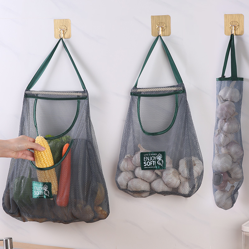 厨房多功能可挂式果蔬收纳挂袋便携手拎放姜蒜洋葱镂空透气储物袋