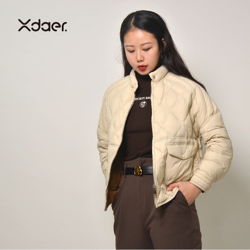 菱格短款棉服香妲儿Xdaer2020新款冬季无领轻薄棉衣羽绒服外套