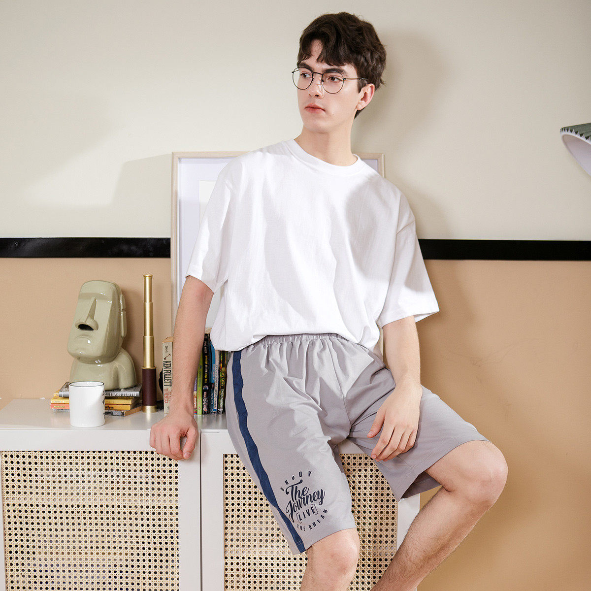 芬腾睡裤男夏季纯棉中短单裤薄款透气吸汗居家五分裤衩宽松运动裤