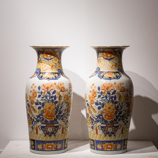 清代粉彩牡丹花鸟纹大花瓶（一对）瓷器摆件明清古典古玩古董收藏