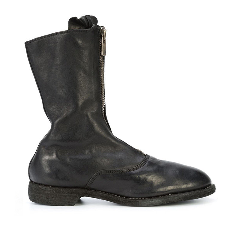 guidi 女鞋马皮黑色矮靴前拉链圆头平底鞋靴子鞋子新款短靴长靴