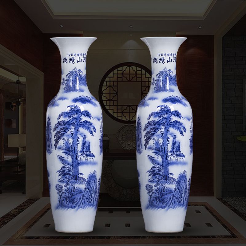 景德镇陶瓷器落地大花瓶青花瓷摆件中式客厅插花开业装饰大号特大