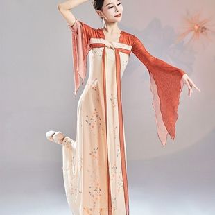 新款古典舞蹈练功服女身韵服飘逸长款纱衣中国舞演出服装长裙套装