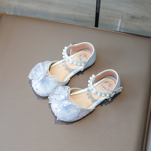 女童鞋儿童公主水晶鞋子2024夏季新款洋气小女孩软底防滑包头凉鞋