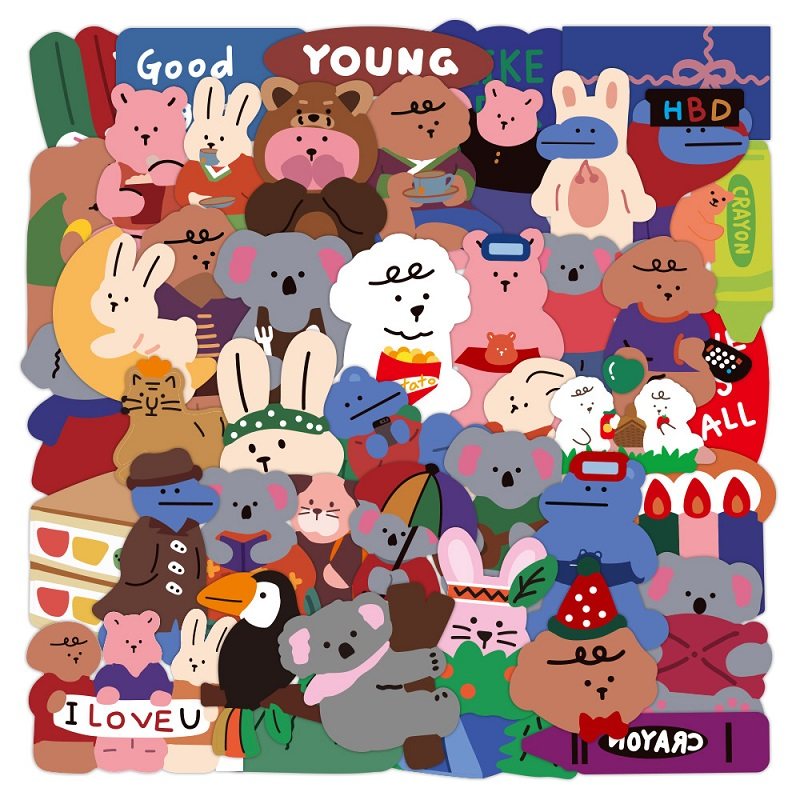 50张ins风卡通可爱小熊行李箱贴纸diy手机壳水杯ipad装饰贴画防水