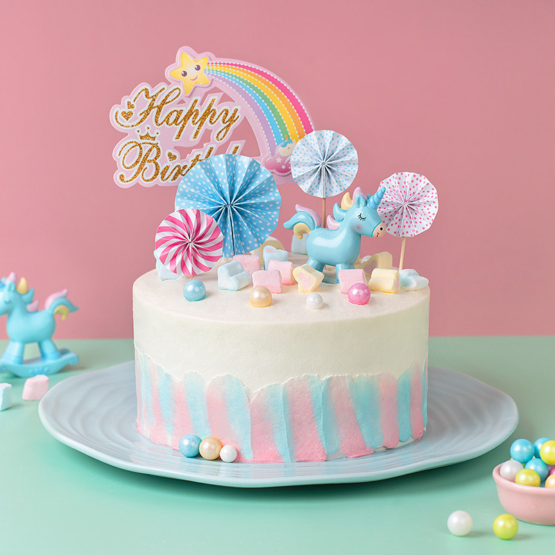 独角兽 网红卡通六一儿童节生日蛋糕 同城配送