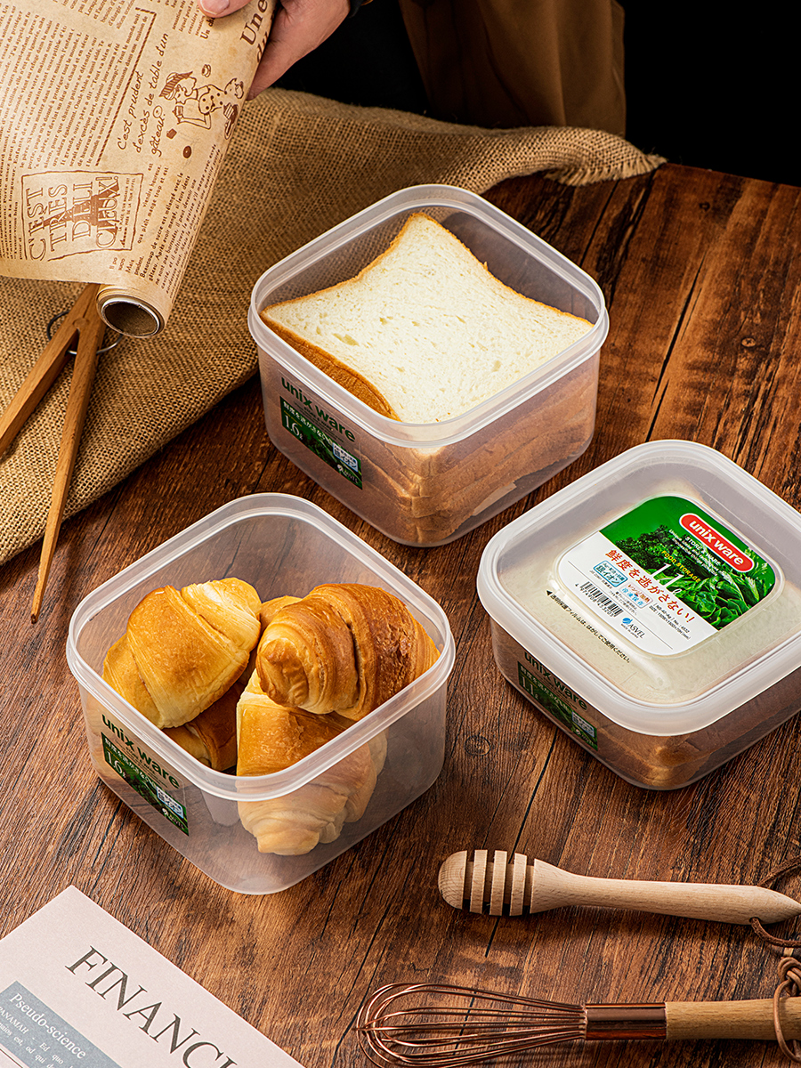 asvel 日本进口面包收纳盒吐司冰箱冷冻盒食品级水果保鲜密封盒子