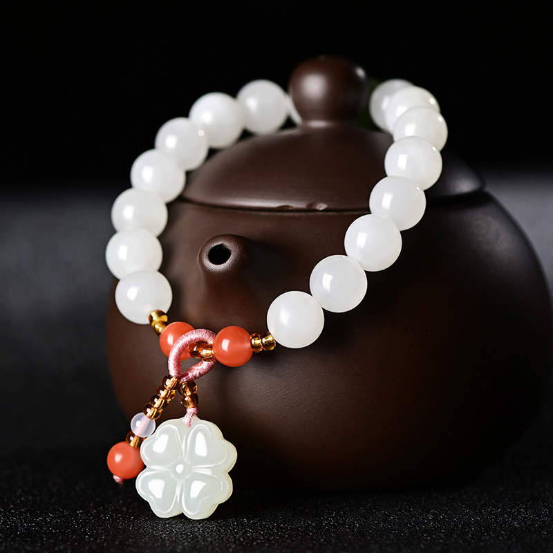 券大全—新疆和田玉白玉手链女款玉石佛珠手把件转运珠手串玉饰品手链