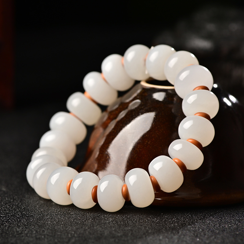 新疆和田玉羊脂白玉手串老型珠手链男女款转运珠佛珠玉石手串
