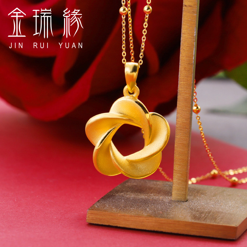 金瑞缘黄金吊坠女款足金圆环花朵项链时尚精品3d硬金正品纯金挂坠