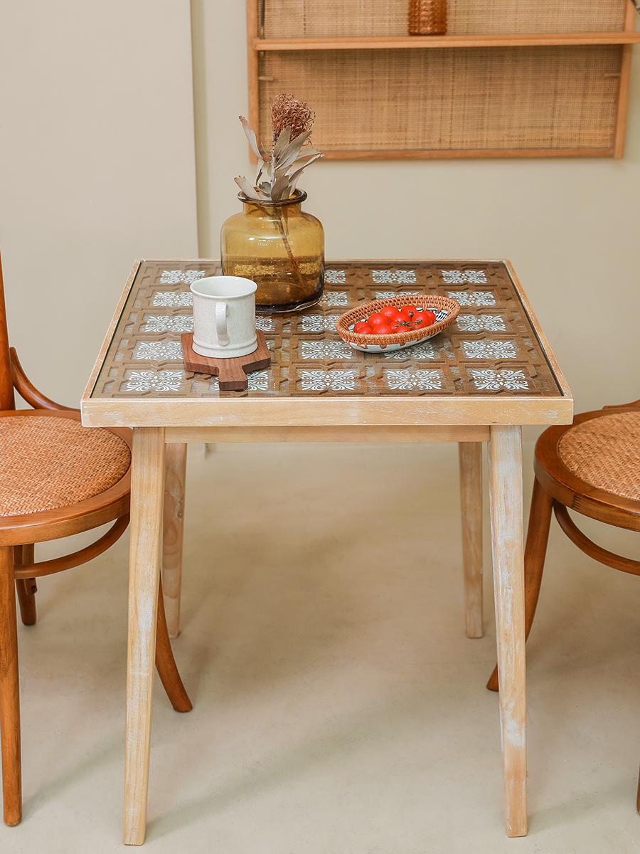日式实木方形茶几民宿风复古海棠雕小桌子日式简约小户型客厅边几